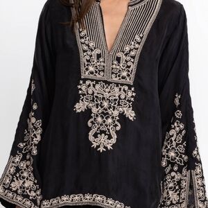 Johnny Was Tempest Blouse Black Embroidered Tunic Size M